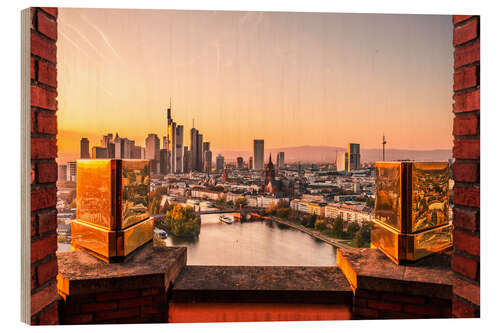 Wood print Frankfurt from above, sunset on the Main