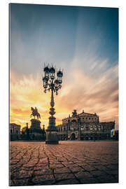 Gallery Print Semperoper Dresden mit Lampe und Reiter im Sonnenuntergang