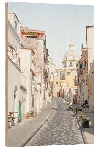 Wood print Pastel Procida Island Street