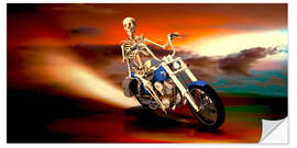 Wandsticker Skelett mit Motorrad feuerspeiend in der Nacht