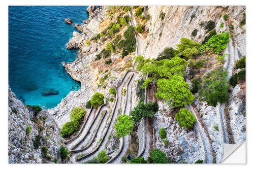 Selvklebende plakat Via Krupp serpentine path on Capri