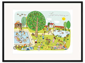 Gerahmter Kunstdruck Wimmelbild Sommer