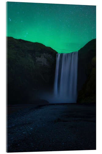 Akrylglastavla Northen Lights above Skogafoss in Iceland