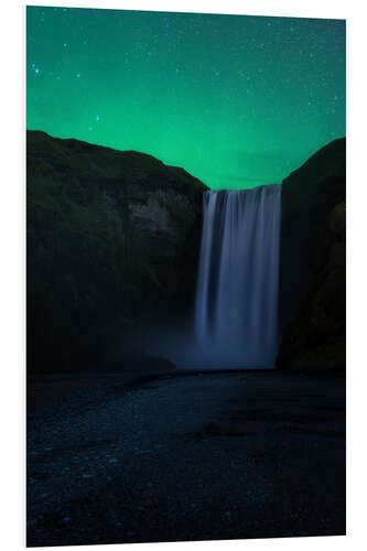 Foam board print Northen Lights above Skogafoss in Iceland