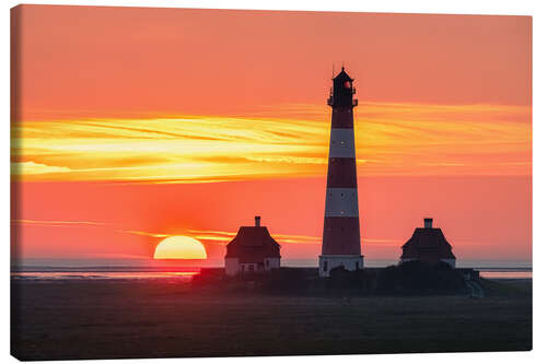 Quadro em tela Sunset at the Westerheversand lighthouse