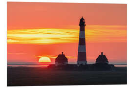 Foam board print Sunset at the Westerheversand lighthouse