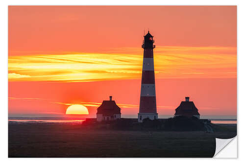 Selvklebende plakat Sunset at the Westerheversand lighthouse