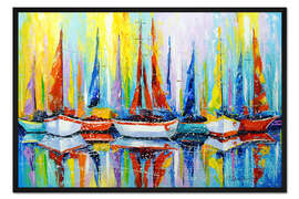 Gerahmter Kunstdruck Segelboote am Pier