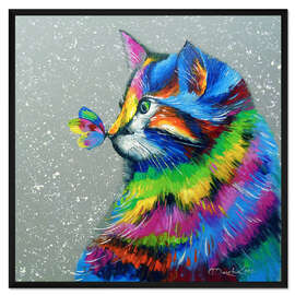 Gerahmter Kunstdruck Helle Katze und Schmetterling
