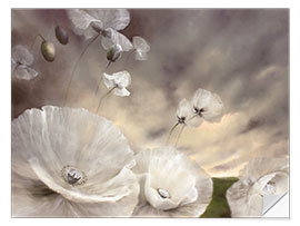 Sticker mural Fleeting - white poppies in the summer wind