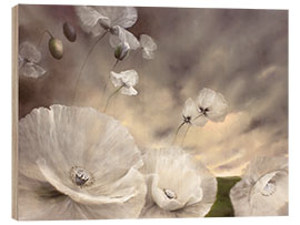 Wood print Fleeting - white poppies in the summer wind