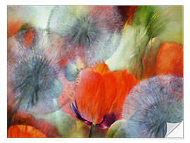 Selvklebende plakat Poppies and dandelions II