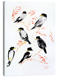 Canvas print Six magpies on a tree