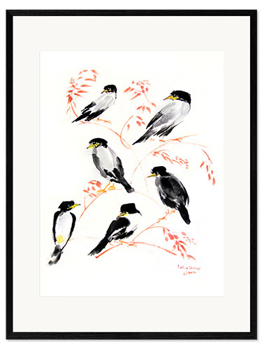 Framed art print Six magpies on a tree