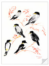 Wall sticker Six magpies on a tree