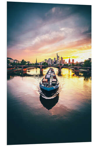 Foam board print Frankfurt skyline, sunset with ship