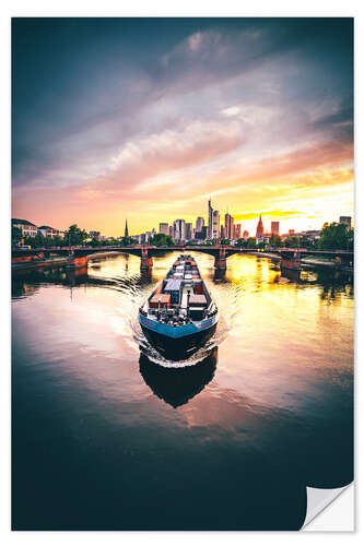 Wall sticker Frankfurt skyline, sunset with ship