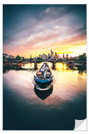 Selvklebende plakat Frankfurt skyline, sunset with ship