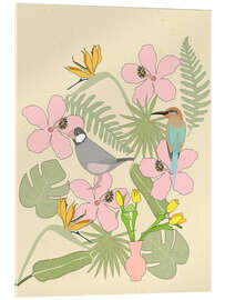 Acrylglas print Tropical Birds and Flowers