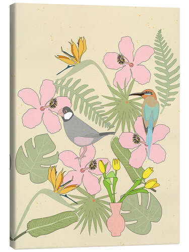 Canvas print Tropical Birds and Flowers