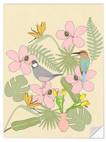 Naklejka na ścianę Tropical Birds and Flowers