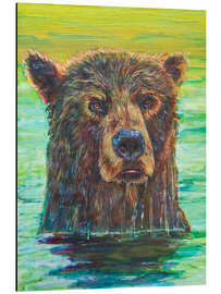 Aluminium print Grizzly bear taking a morning bath