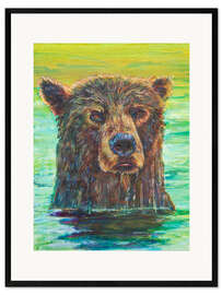 Gerahmter Kunstdruck Grizzlybär beim Morgenbad