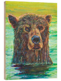 Wood print Grizzly bear taking a morning bath