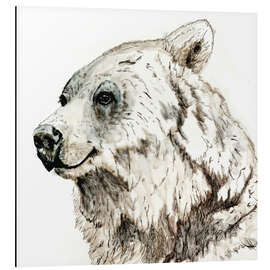 Aluminium print Grizzly bear ink drawing