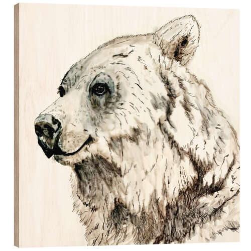 Hout print Grizzly bear ink drawing