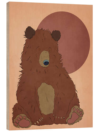 Tableau en bois Brown bear with sun