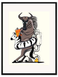 Gerahmter Kunstdruck Gnus auf der Toilette