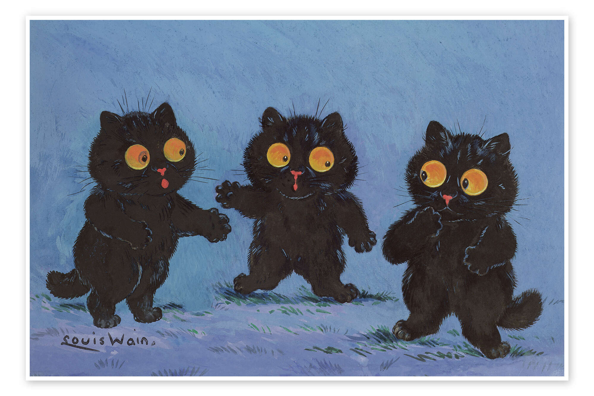 Three Black Kittens print by Louis Wain