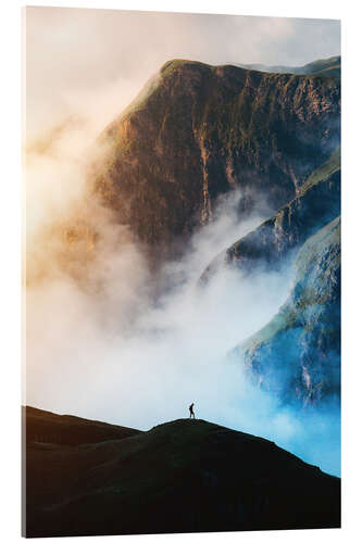 Acrylic print Man vs the mountain
