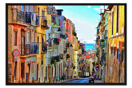 Gerahmter Kunstdruck Typische Strasse in Lissabon