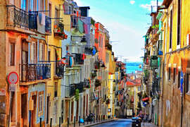 Magnettafel Typische Strasse in Lissabon