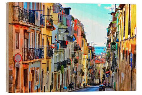 Holzbild Typische Strasse in Lissabon