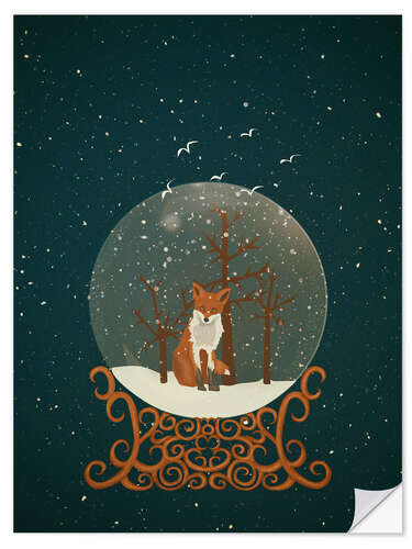 Muursticker Snowglobe with a Fox