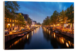 Wood print Quiet canal in Amsterdam in the evening