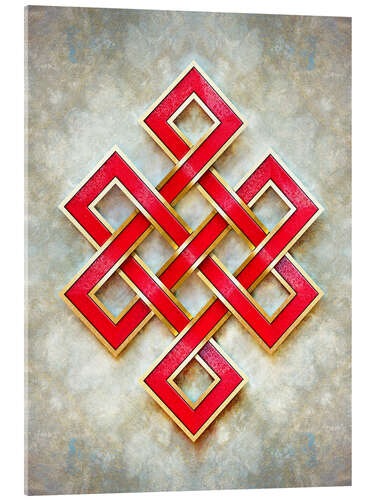 Tableau en verre acrylique Red and gold-colored endless knot