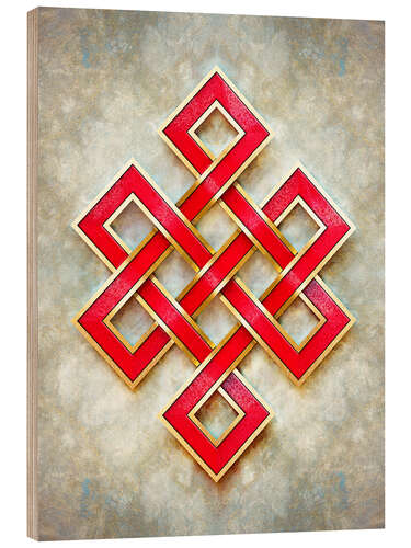 Stampa su legno Red and gold-colored endless knot