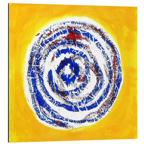 Aluminium print Blue spiral on yellow