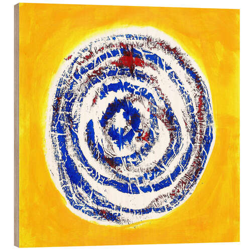 Wood print Blue spiral on yellow