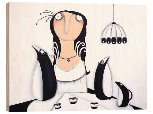 Tableau en bois Helene Mielenkilch-Bialoskorski with her penguins Pawel and Uwe