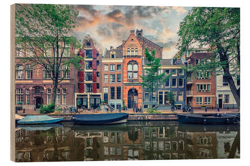 Wood print Sunset in Amsterdam