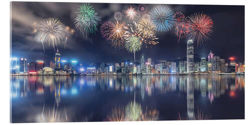 Acrylglasbild Hongkong Feuerwerk