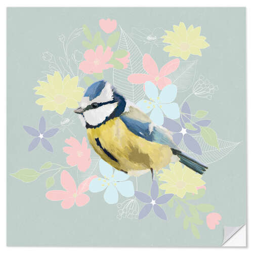 Sticker mural Botanical blue tit