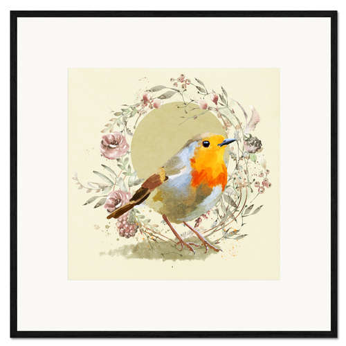 Impression artistique encadrée European Robin