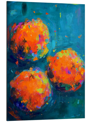 Aluminium print Three oranges on teal