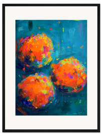 Gerahmter Kunstdruck Drei Orangen auf Türkis